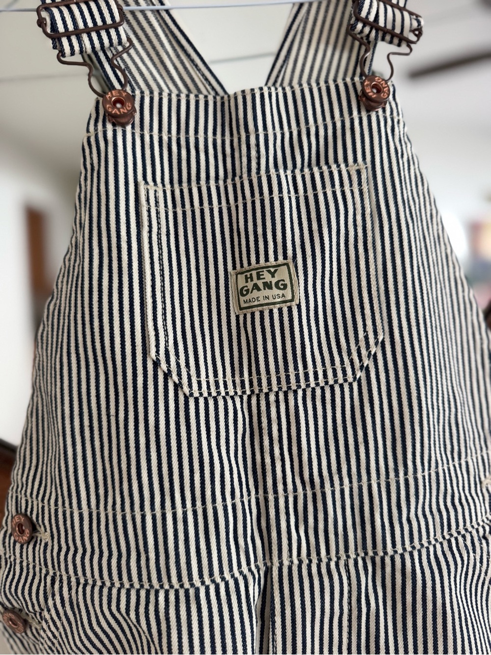 HEY GANG Kids Navy & White Striped Overalls One-Piece Bodysuit